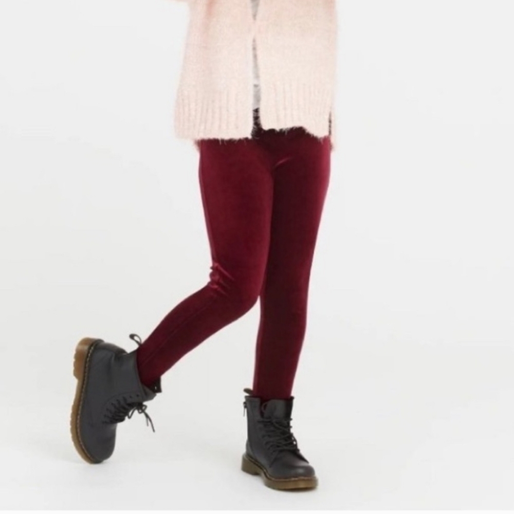 NWT SPANX Velvet Red Burgundy Girls Leggings